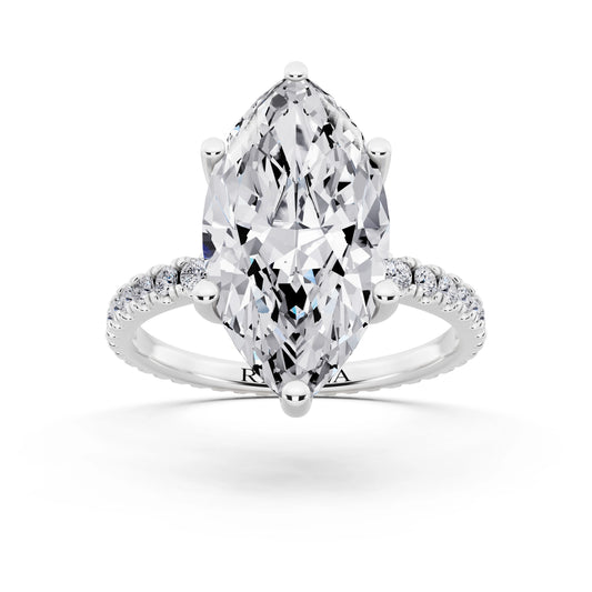 Platinum Marquise Cut Diamond Solitaire Ring with Pave Eternity Band - front view