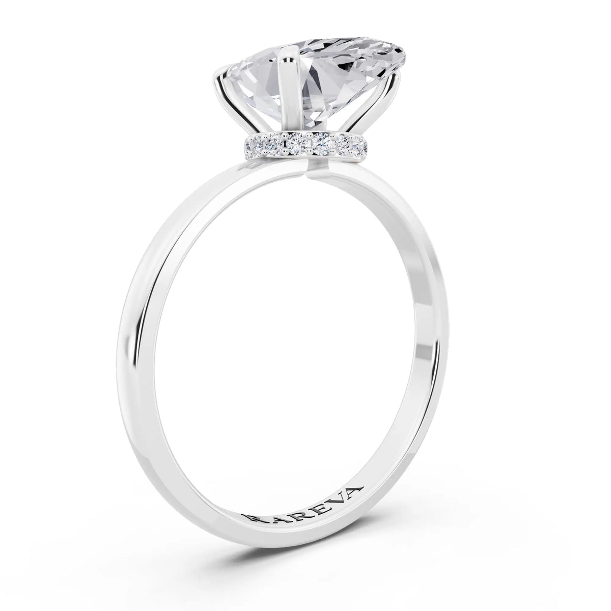 Platinum Marquise Cut Diamond Solitaire Ring with Pave Collar - top view