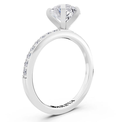 14 KT White Gold Pear Cut Diamond Solitaire Ring with Pave Shank - top view