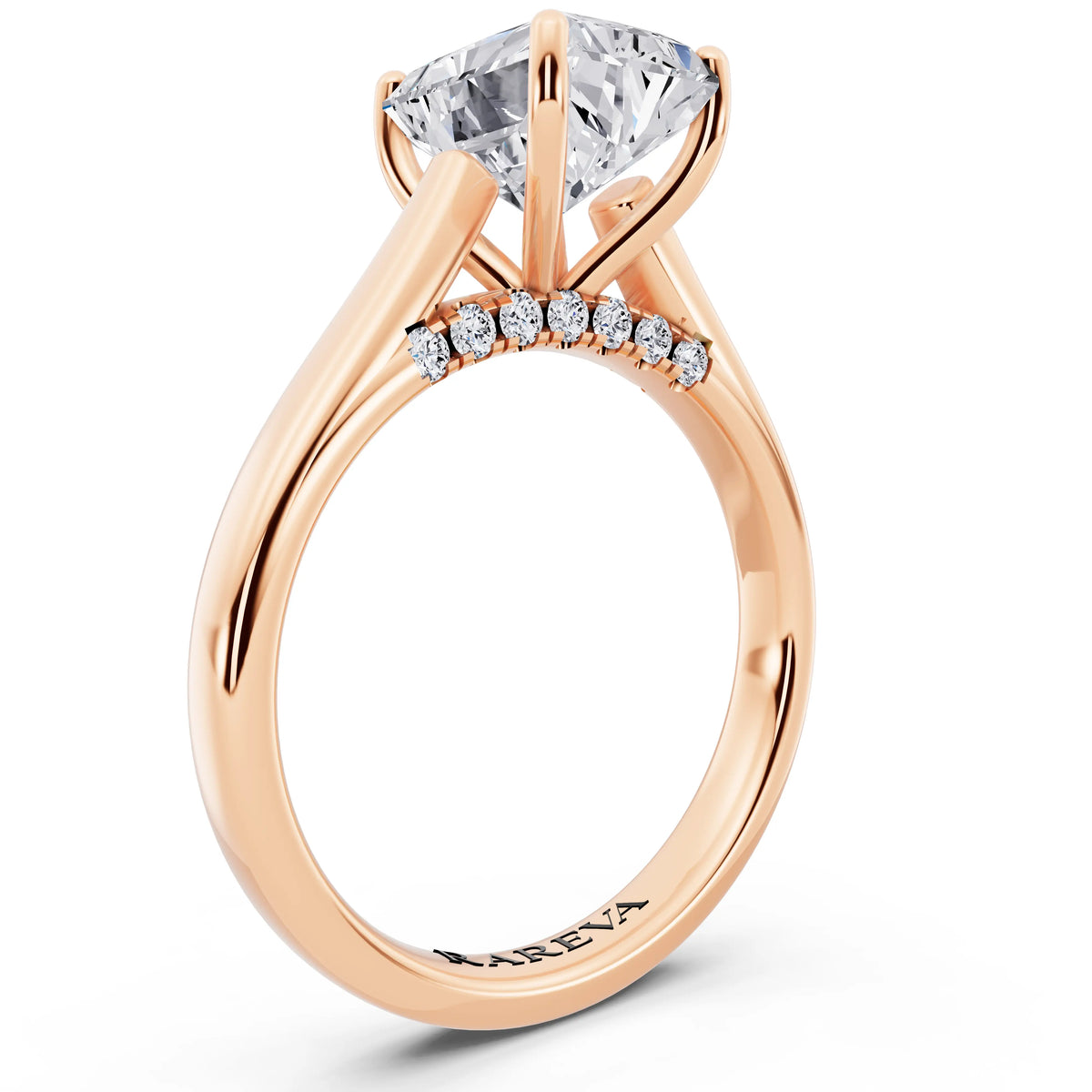18 KT Rose Gold Radiant Cut Diamond Solitaire Ring with Hidden Accent - top view