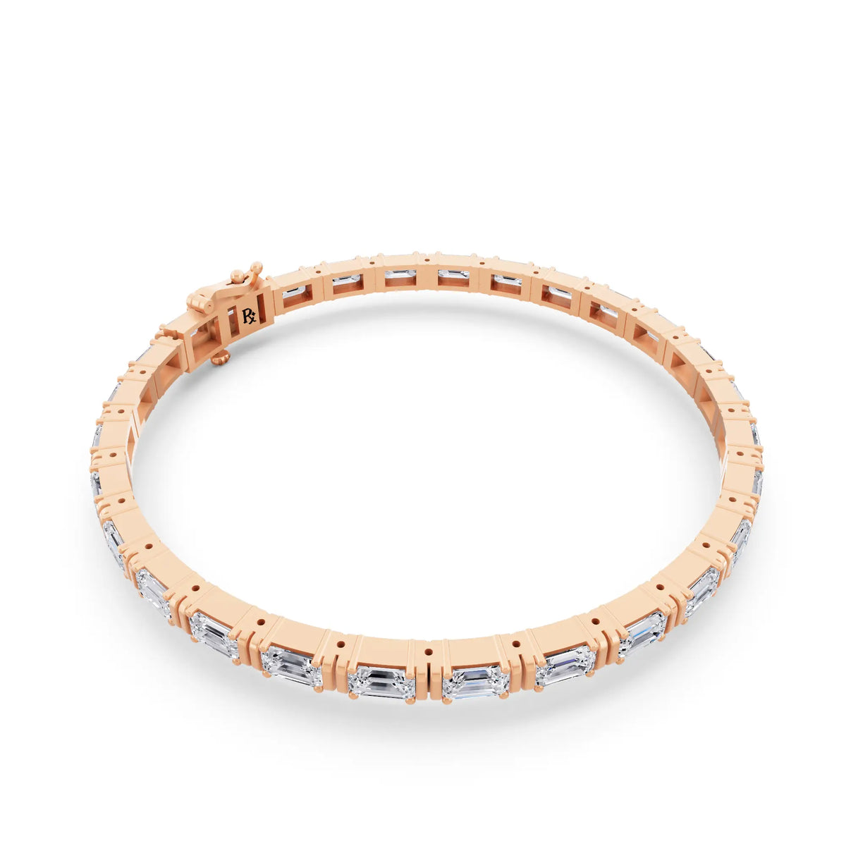 14K Rose Gold East West Emerald Cut Diamond Tennis Bracelet - Left