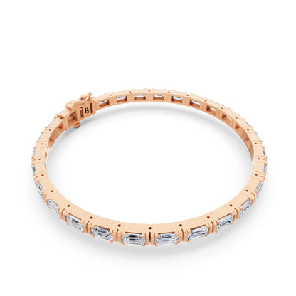14K Rose Gold East West Emerald Cut Diamond Tennis Bracelet - Left