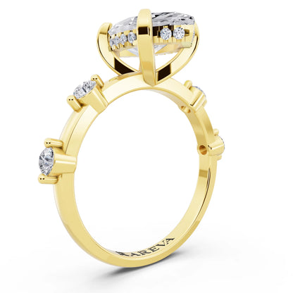 18 KT Yellow Gold Marquise Cut Diamond Solitaire Ring with Floating Diamond Accents - top view