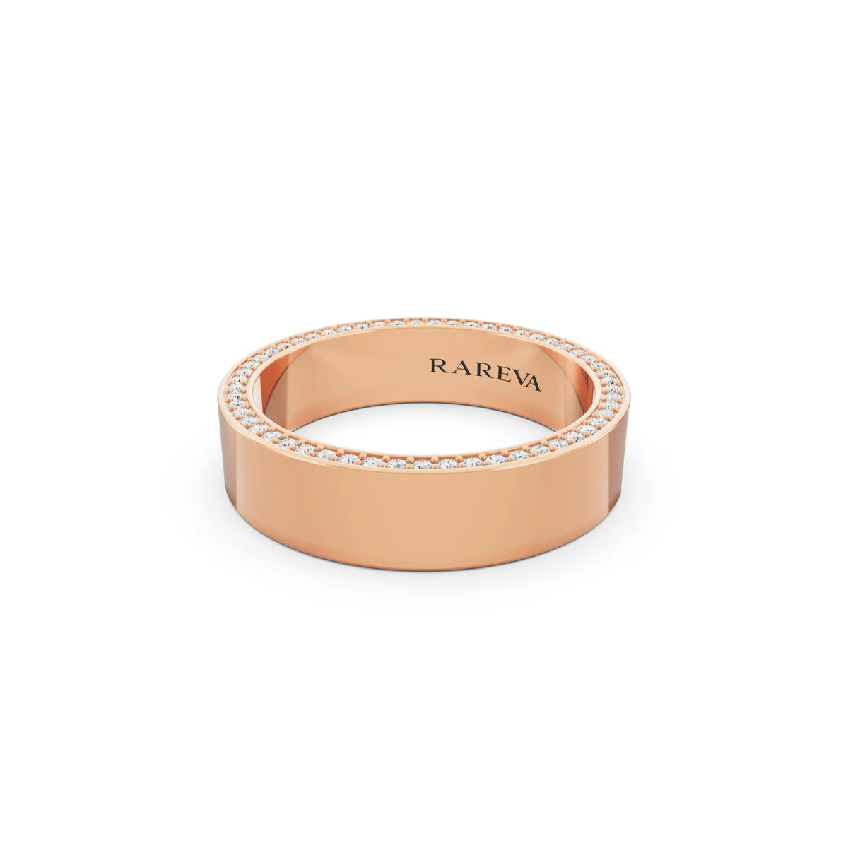 14K Rose Gold Men's Round Cut Diamond Side Pave Band - 5mm - Close up
