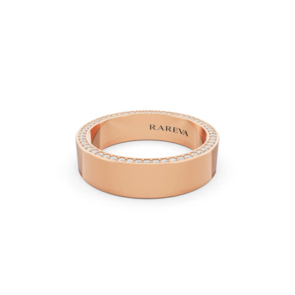 14K Rose Gold Men's Round Cut Diamond Side Pave Band - 5mm - Close up