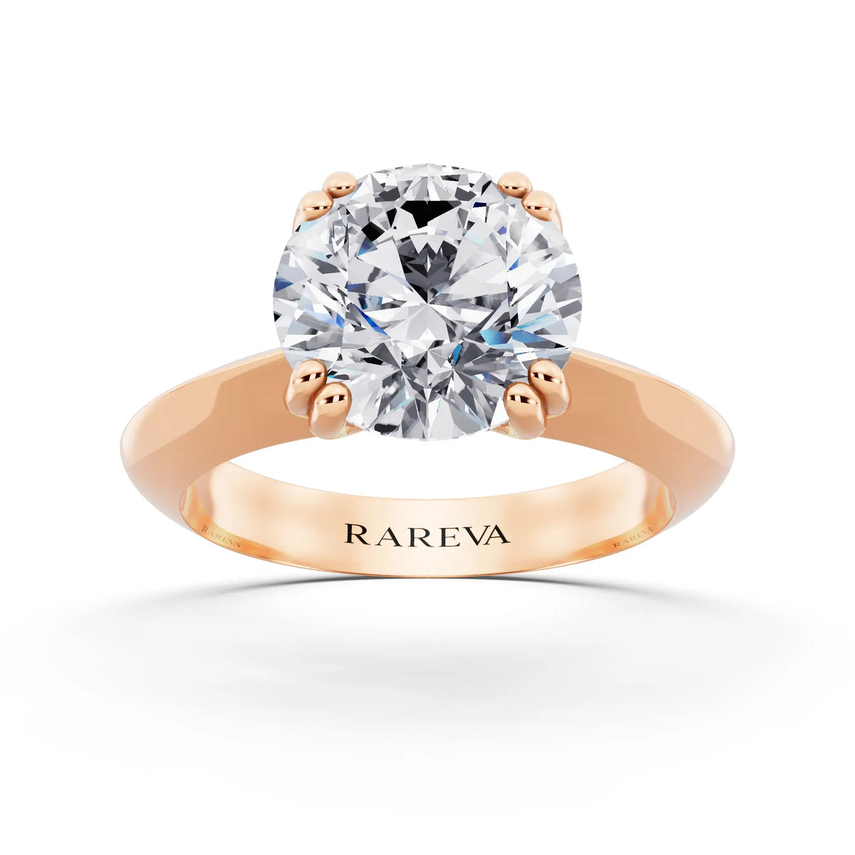 18 KT Rose Gold Round Cut Diamond Solitaire Ring with Knife Edge Band - front view