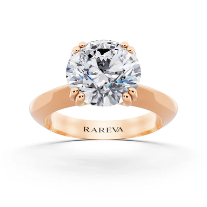 18 KT Rose Gold Round Cut Diamond Solitaire Ring with Knife Edge Band - front view
