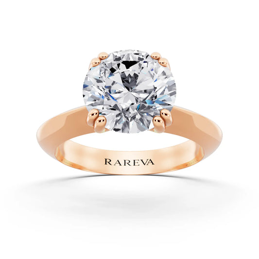 18 KT Rose Gold Round Cut Diamond Solitaire Ring with Knife Edge Band - front view