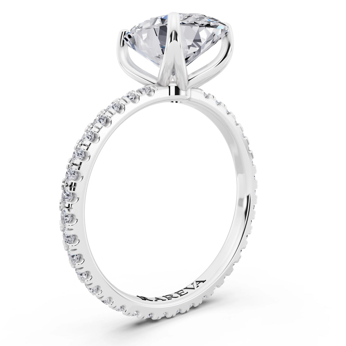 18 KT White Gold Oval Cut Diamond Solitaire Ring with Pave Eternity Band - top view