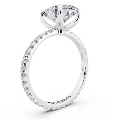 18 KT White Gold Oval Cut Diamond Solitaire Ring with Pave Eternity Band - top view