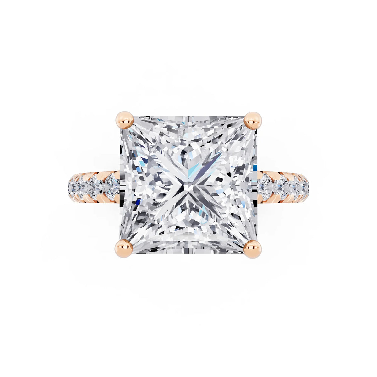 18 KT Rose Gold Princess Cut Diamond Ring with Hidden Halo - top angle