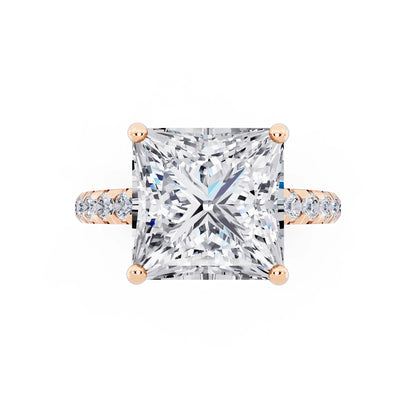 18 KT Rose Gold Princess Cut Diamond Ring with Hidden Halo - top angle
