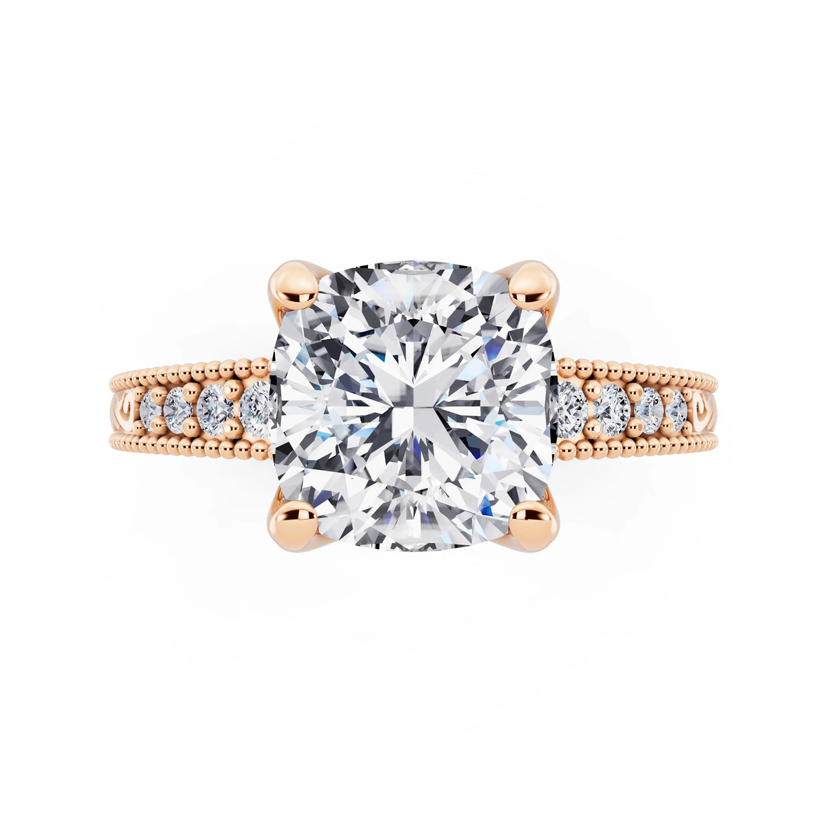 14 KT Rose Gold Cushion Cut Diamond Vintage - top angle