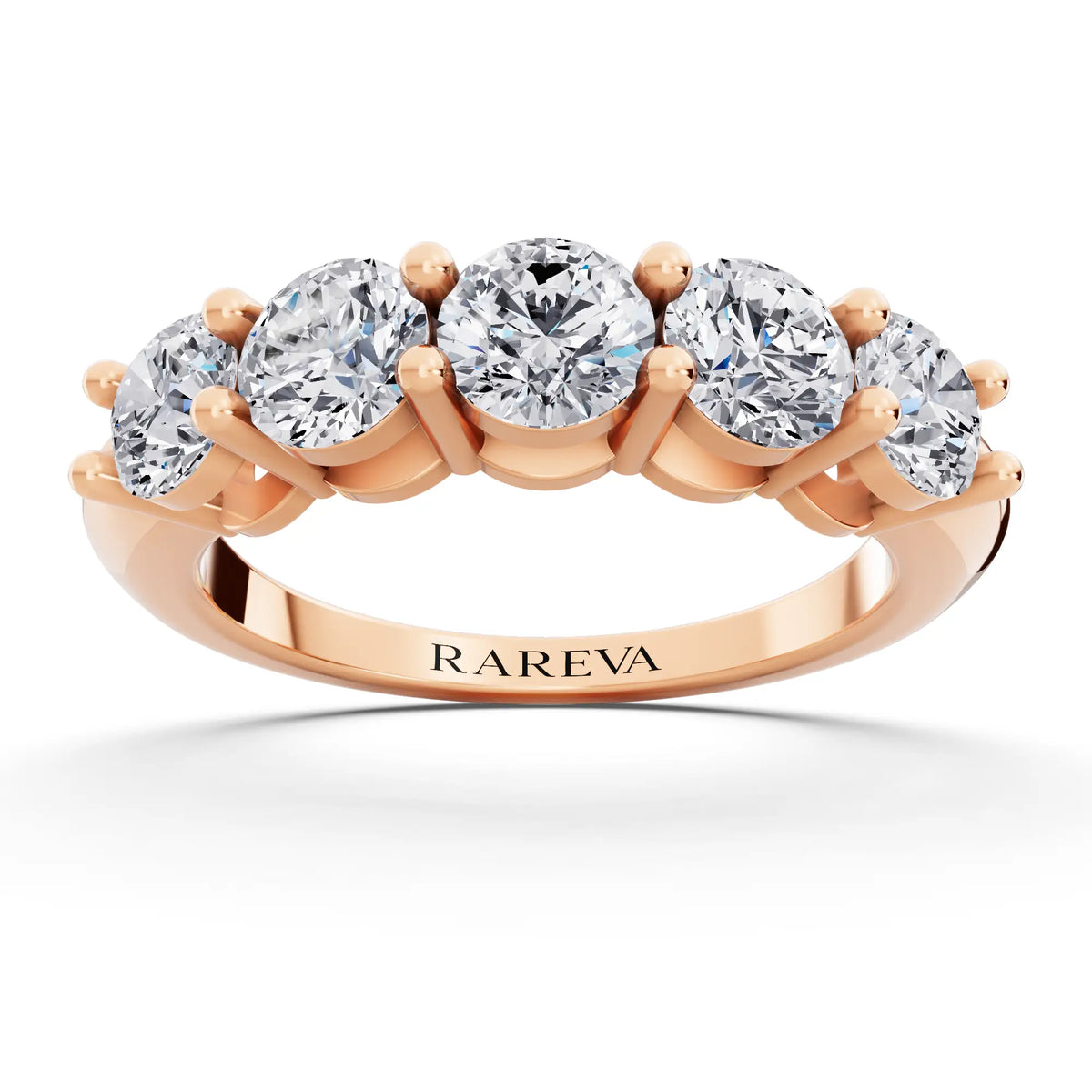 14K Rose Gold Five Stone Round Cut Diamond Half Eternity Wedding Band - 2.5mm - Front