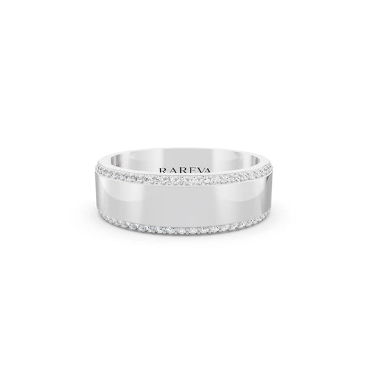 14K White Gold Men's Round Cut Diamond Pave Edge Eternity Band - 6mm - Front