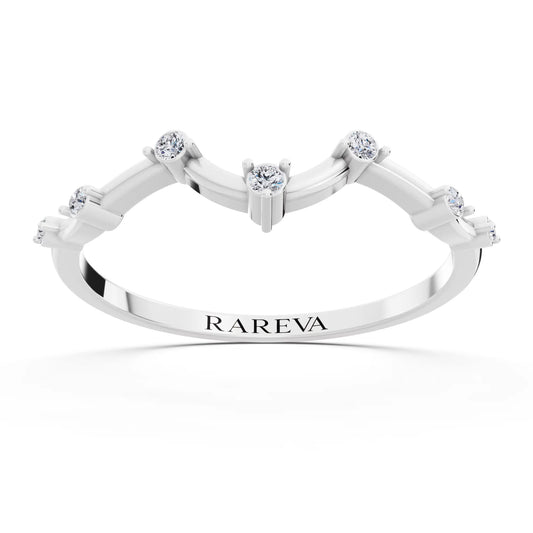 Platinum Round Cut Diamond Scattered Curve Curved Band - 1.5mm - Front
