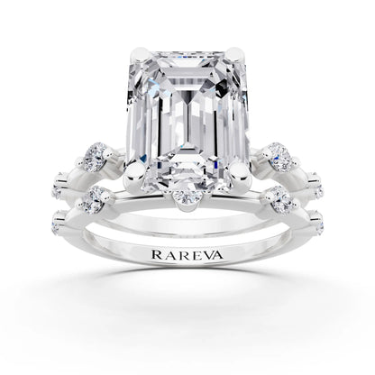 Platinum Emerald Cut Diamond Ring with Floating Accent Band - front view