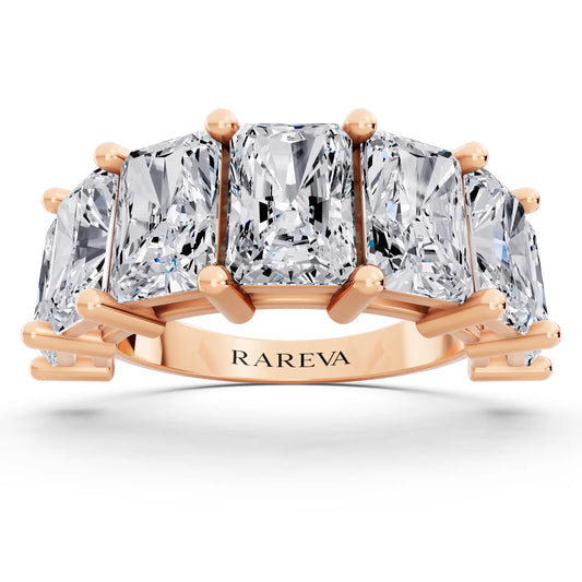 14K Rose Gold Seven Stone Radiant Cut Diamond Half Eternity Wedding Band - 3mm - Front