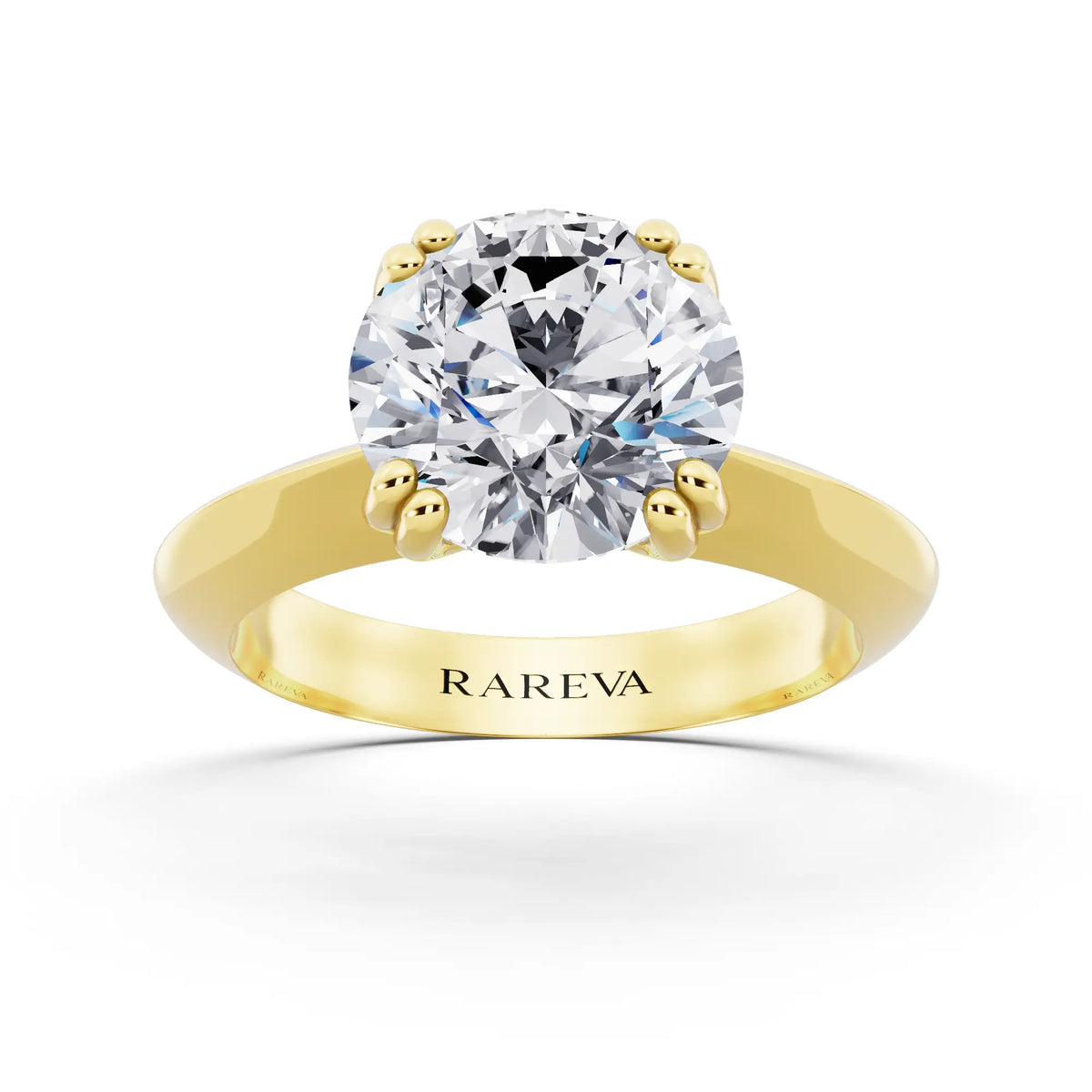 18 KT Yellow Gold Round Cut Diamond Solitaire Ring with Knife Edge Band - front view
