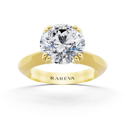 18 KT Yellow Gold Round Cut Diamond Solitaire Ring with Knife Edge Band - front view