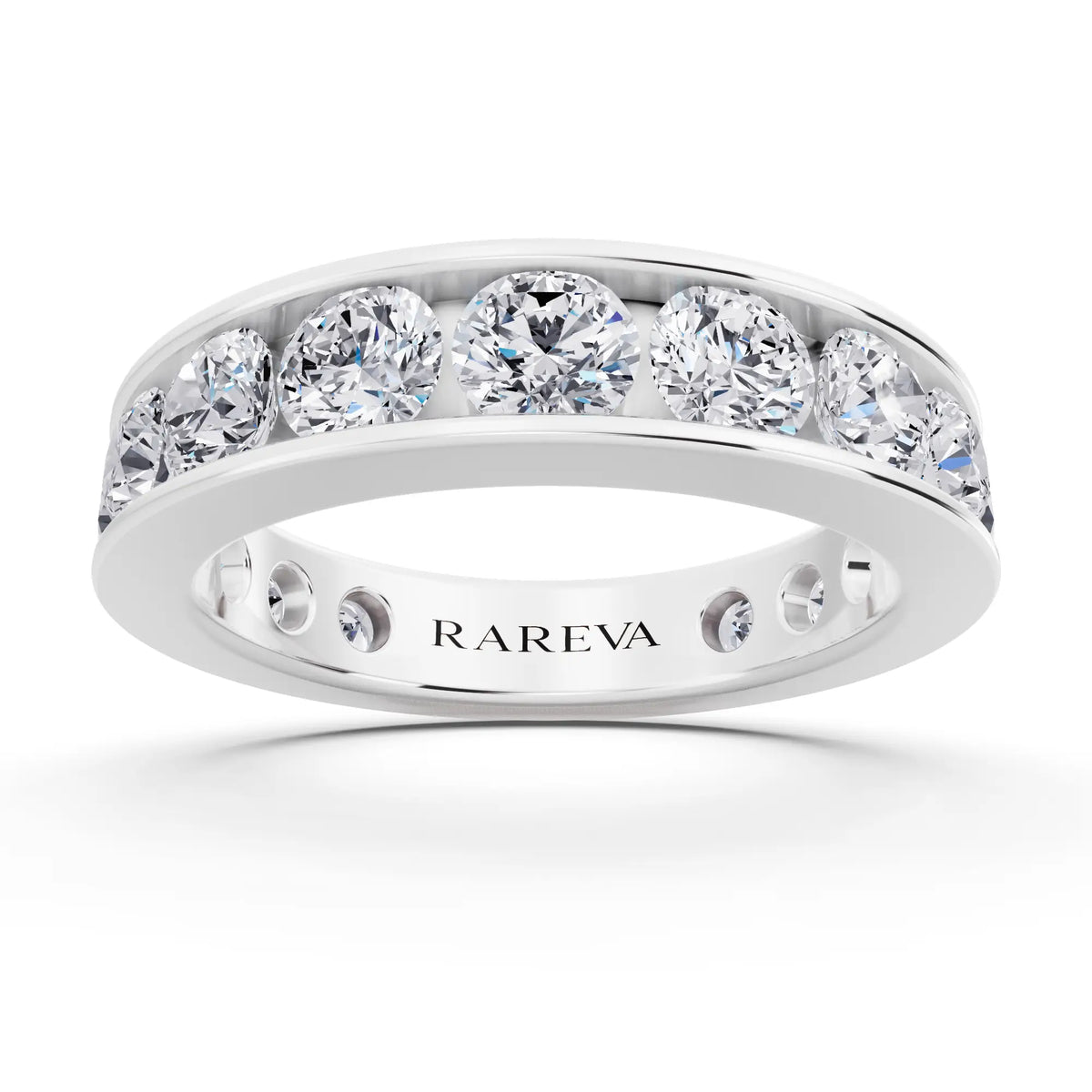 14K White Gold Round Cut Diamond Channel Set Eternity Band - 4.2mm - Front