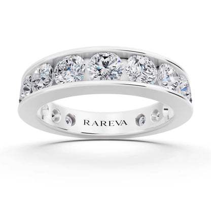 14K White Gold Round Cut Diamond Channel Set Eternity Band - 4.2mm - Front