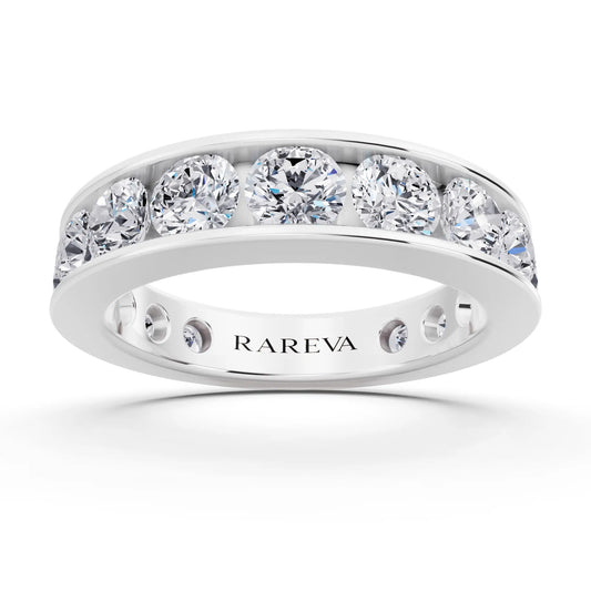 14K White Gold Round Cut Diamond Channel Set Eternity Band - 4.2mm - Front