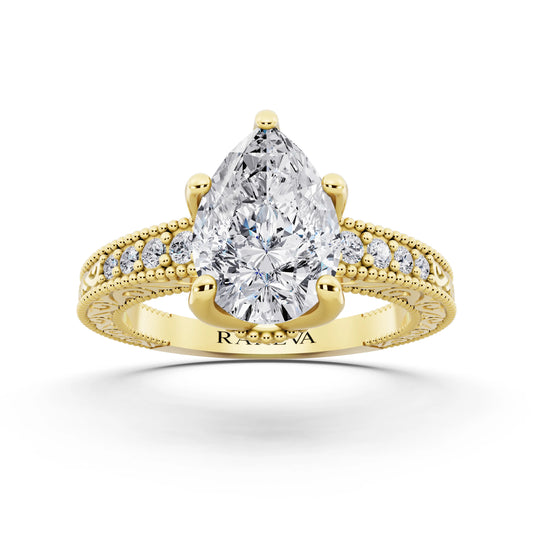 18 KT Yellow Gold Pear Cut Diamond Vintage - front view