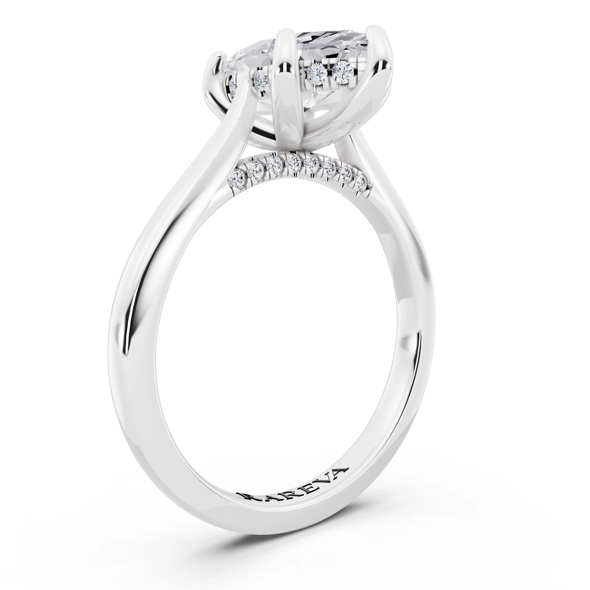 14 KT White Gold Marquise Cut Diamond Solitaire Ring with Cathedral Band - top view