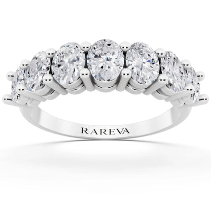 Platinum Seven Stone Oval Cut Diamond Half Eternity Wedding Band - 1.8mm - Front