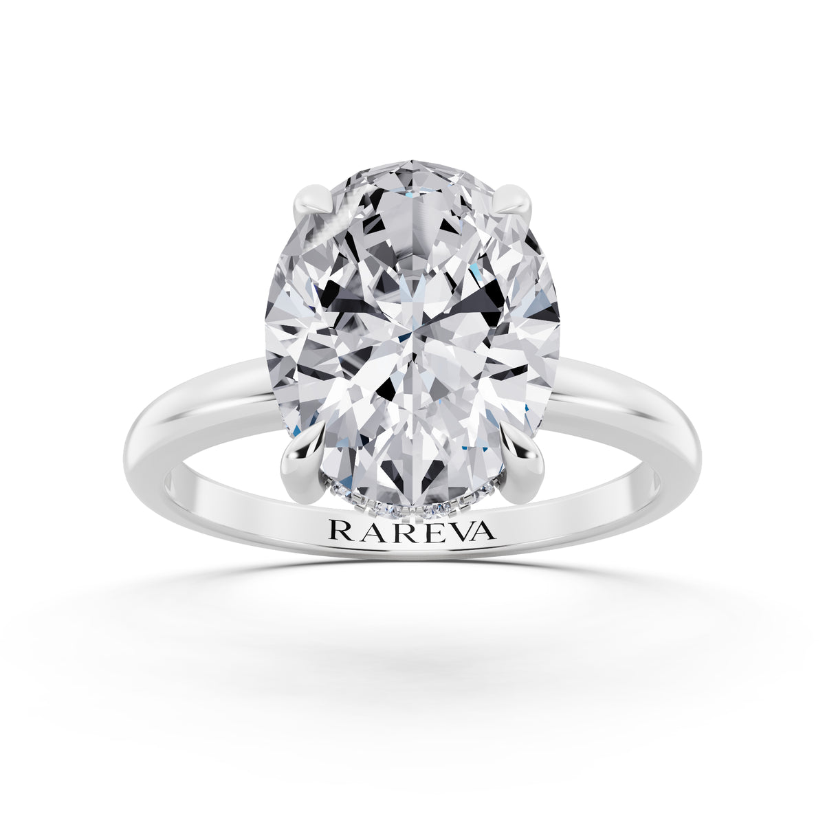 Platinum Oval Cut Diamond Solitaire Ring with Hidden Halo - front view