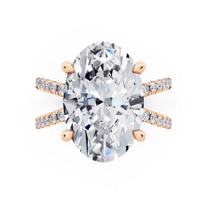 14 KT Rose Gold Oval Cut Diamond Ring with Twisted Split Shank - top angle
