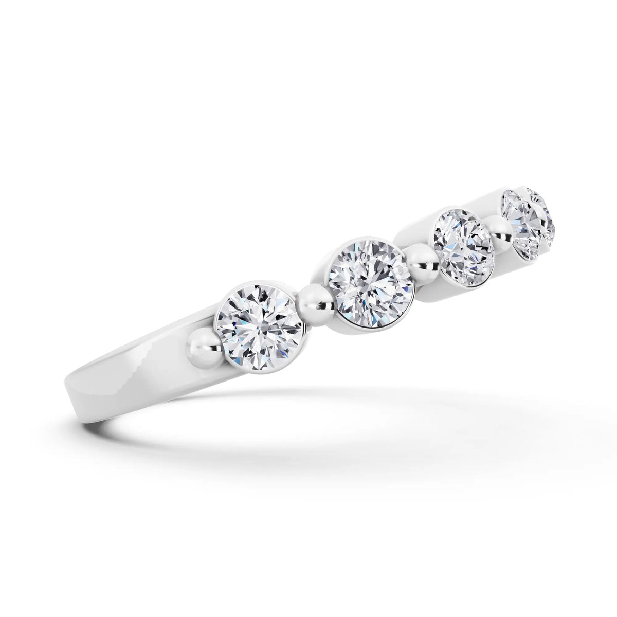 Platinum Round Cut Diamond Half Sculpted Prong Eternity Band - 2mm - Side