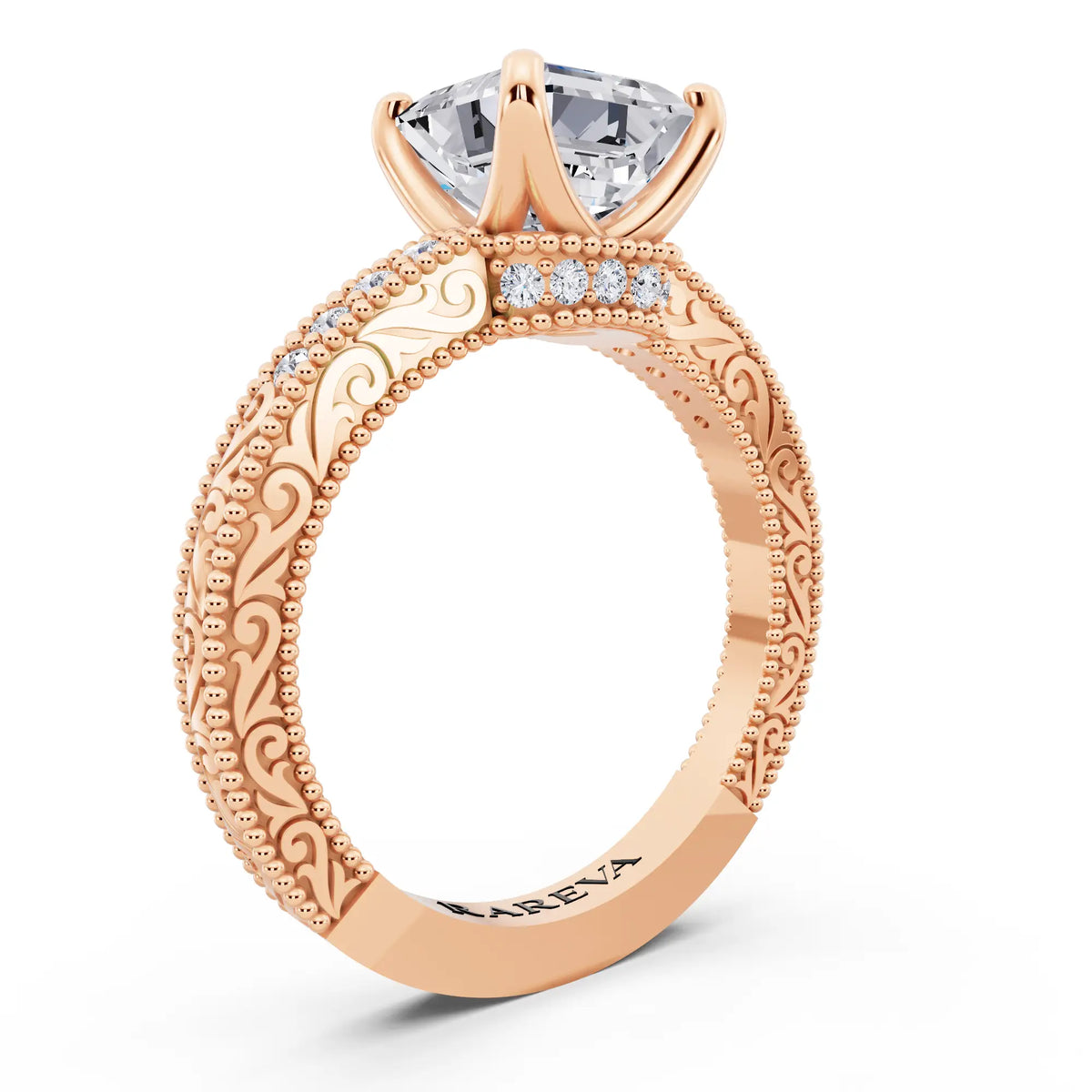 14 KT Rose Gold Asscher Cut Diamond Vintage - top view