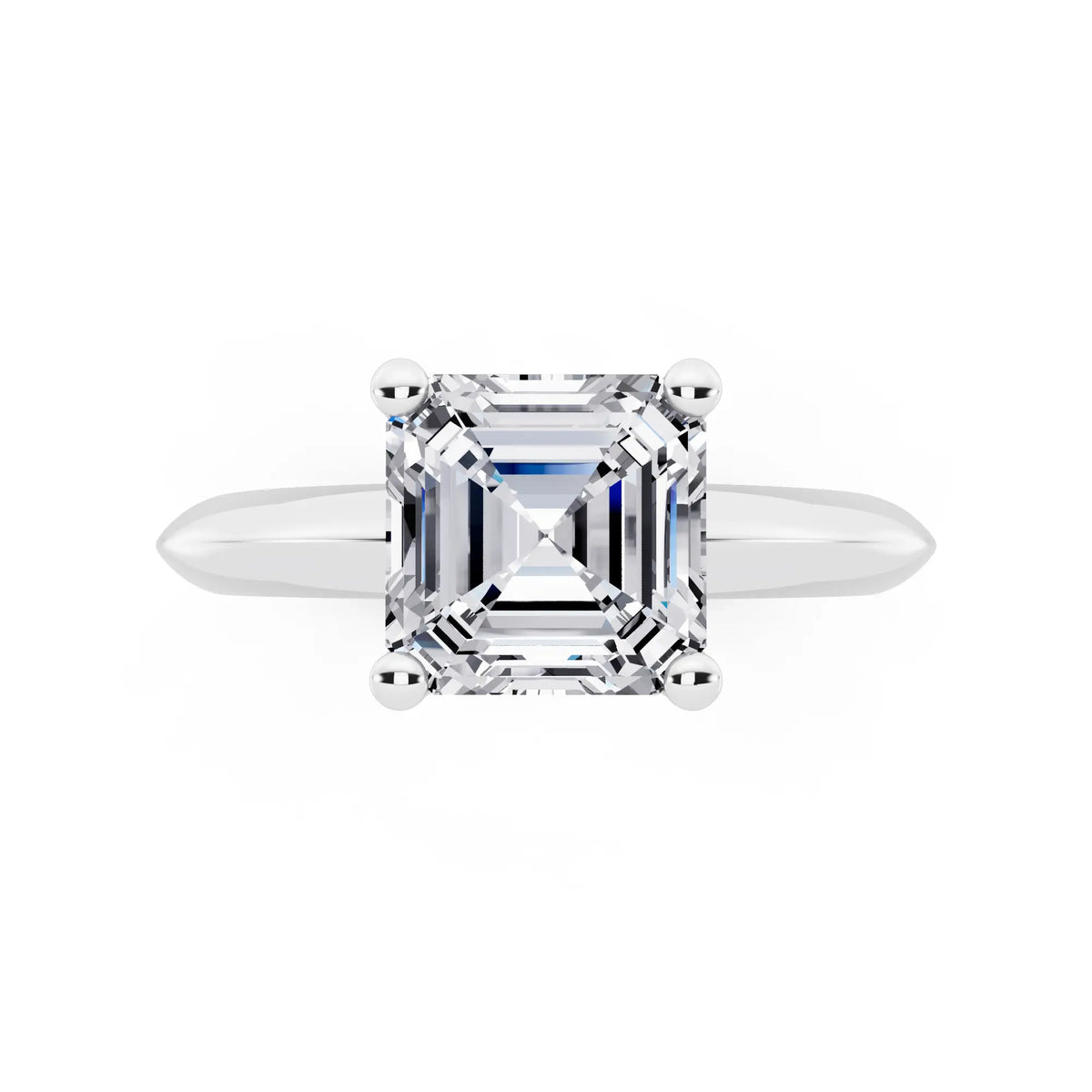 14 KT White Gold Asscher Cut Diamond Classic Solitaire Ring - top angle