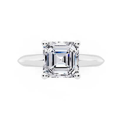 14 KT White Gold Asscher Cut Diamond Classic Solitaire Ring - top angle