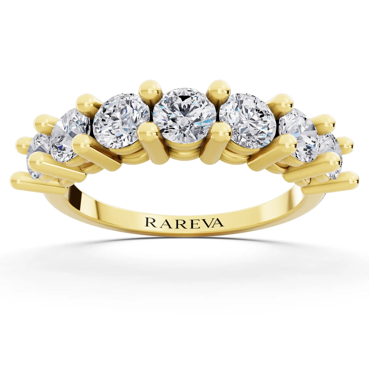 14K Yellow Gold Seven Stone Round Cut Diamond Half Eternity Wedding Band - 1.8mm - Front