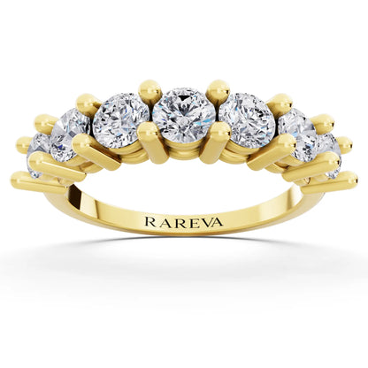 14K Yellow Gold Seven Stone Round Cut Diamond Half Eternity Wedding Band - 1.8mm - Front