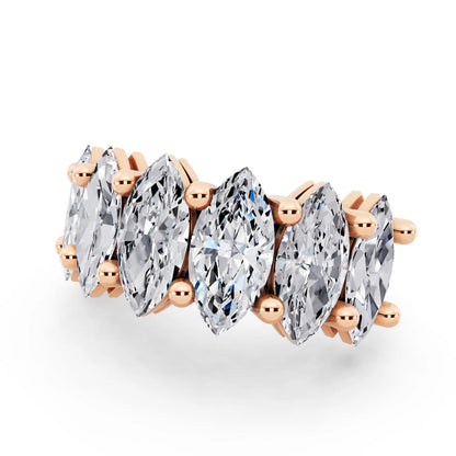 14K Rose Gold Seven Stone Marquise Cut Diamond Half Eternity Wedding Band - 3mm - Close up