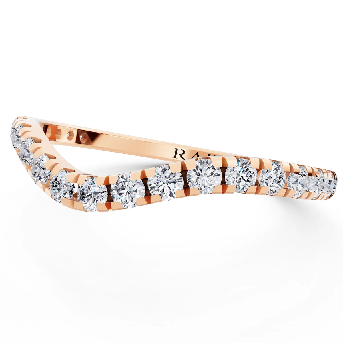 14K Rose Gold Round Cut Diamond Crescent Curved Band - 1.6mm - Close up