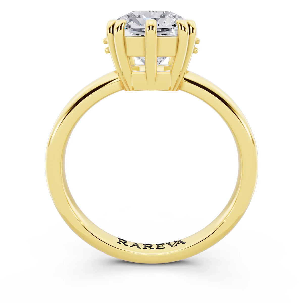 18 KT Yellow Gold Asscher Cut Diamond Solitaire Ring with Hidden Accent Basket - through finger