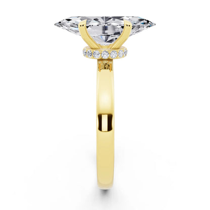 14 KT Yellow Gold Marquise Cut Diamond Solitaire Ring with Pave Collar - side view