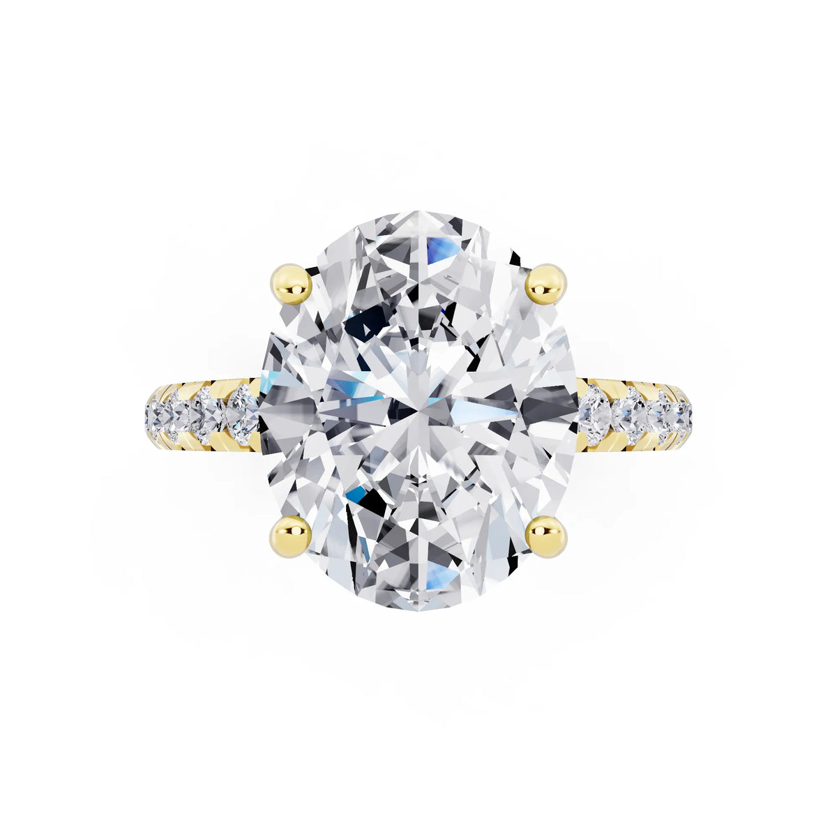 14 KT Yellow Gold Oval Cut Diamond Ring with Hidden Halo - top angle