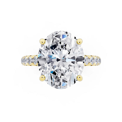 14 KT Yellow Gold Oval Cut Diamond Ring with Hidden Halo - top angle
