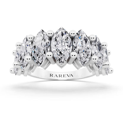 Silver Seven Stone Marquise Cut Diamond Half Eternity Wedding Band - 2.6mm - Front