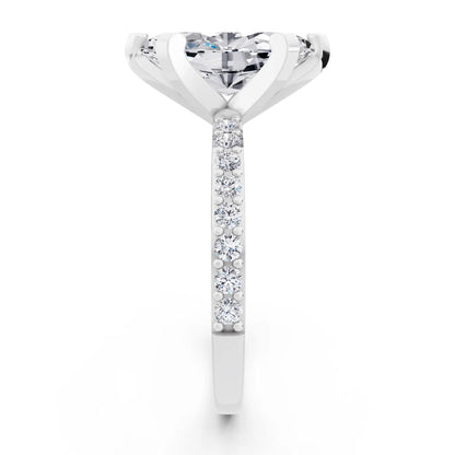 18 KT White Gold Marquise Cut Diamond Solitaire Ring with Pave Shank - side view