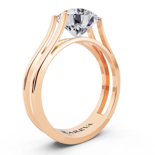 14 KT Rose Gold Round Cut Diamond Solitaire Ring with Open Split Band - Top view
