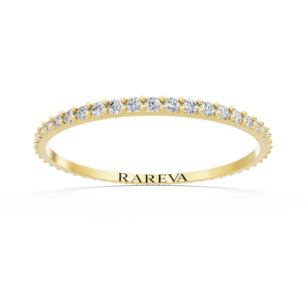 14K Yellow Gold Round Cut Diamond 4 Prong Eternity Band - 1.5mm - Front