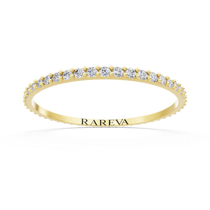 14K Yellow Gold Round Cut Diamond 4 Prong Eternity Band - 1.5mm - Front