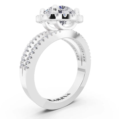 14 KT White Gold Round Cut Diamond Halo Ring with Pave Split Shank - top view